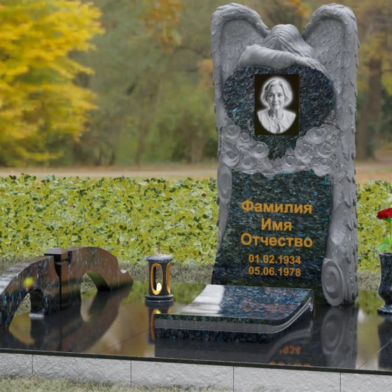 Вертикальный гранитный памятник в Томске, гранит Блю Перл, вид 4