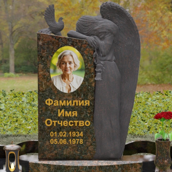 Элитный комбинированный вертикальный светский памятник во Владивостоке, гранит Дымовский