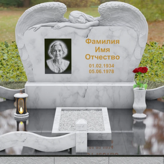 Элитный гранитный горизонтальный памятник в Ставрополе, мрамор Тассос, вид 2