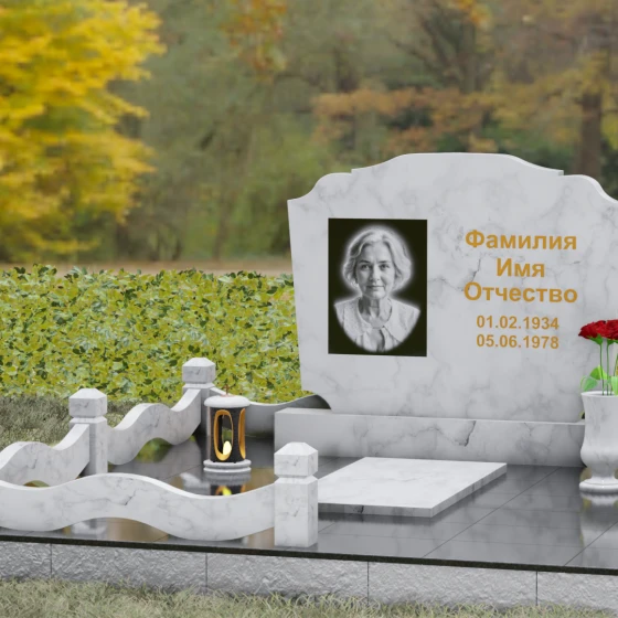 Светский гранитный горизонтальный памятник в Ставрополе, мрамор Тассос, вид 4