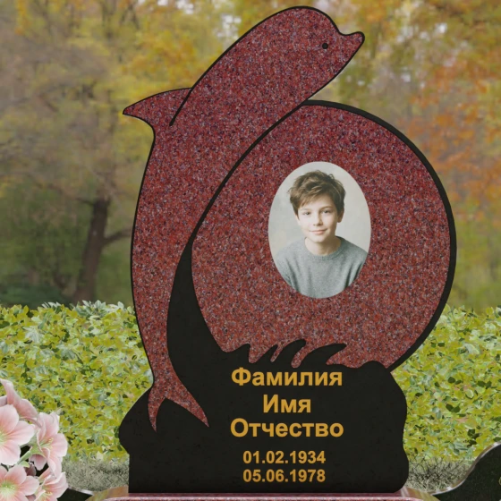 Комбинированный вертикальный памятник для одного в Мурманске, гранит Лезниковский