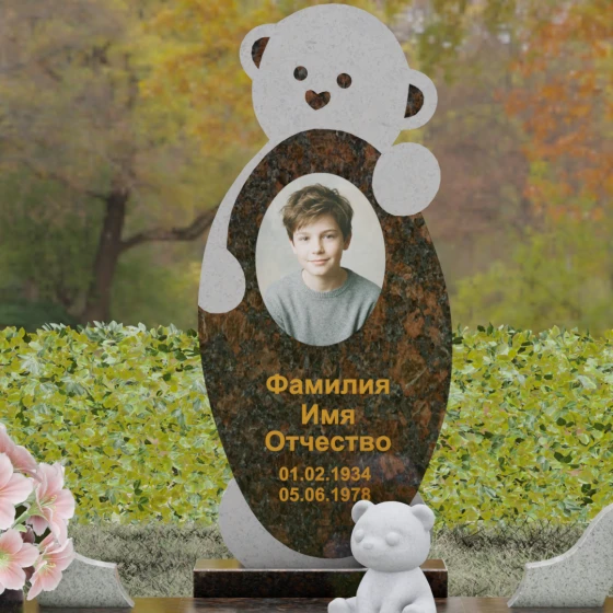 Комбинированный вертикальный памятник для одного в Калининграде, гранит Дымовский