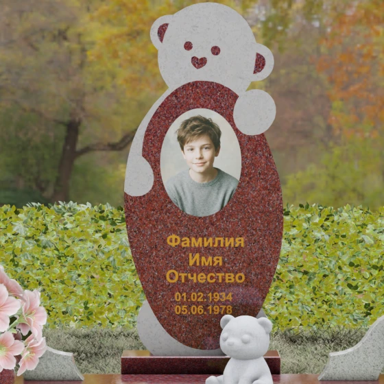 Комбинированный вертикальный памятник для одного в Калининграде, гранит Лезниковский