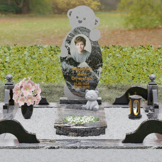 Комбинированный вертикальный памятник для одного в Калининграде, гранит амфиболит, вид 2