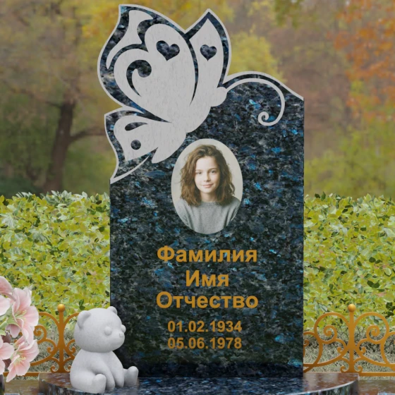 Гранитный вертикальный памятник для одного в Салехарде, гранит Блю Перл
