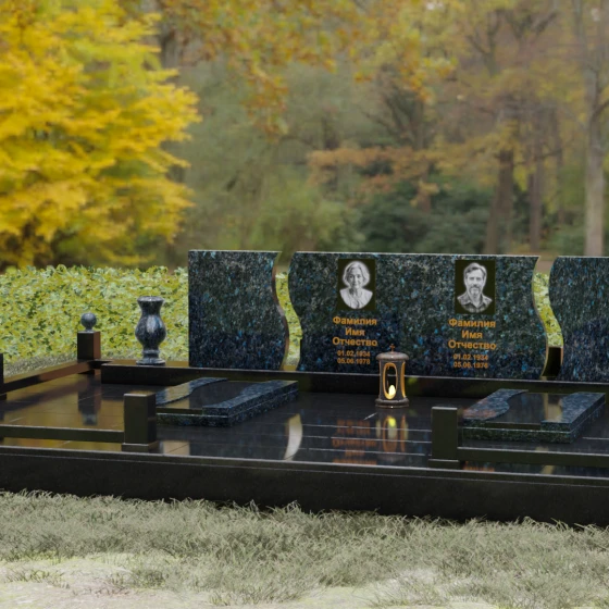 Горизонтальный гранитный памятник на двоих в Барнауле, гранит Блю Перл, вид 4