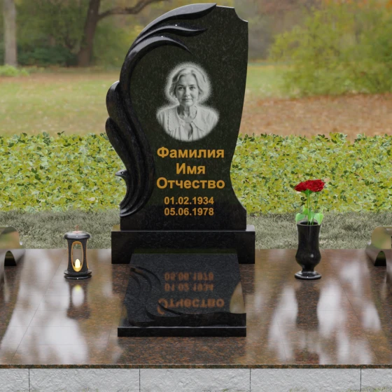 Гранитный вертикальный светский памятник в Ставрополе, гранит Габбро-диабаз, вид 2
