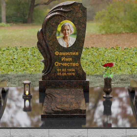 Гранитный вертикальный светский памятник в Ставрополе, гранит Дымовский, вид 2