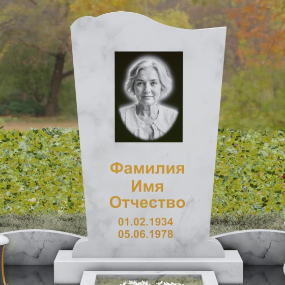 Вертикальный гранитный памятник светский в Перми, мрамор Тассос