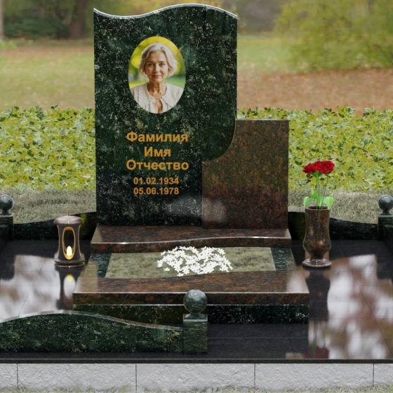 Комбинированный памятник из гранита с драпировкой, гранит Балтик грин, вид 2