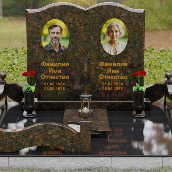 Горизонтальный гранитный памятник на двоих в Томске, гранит Дымовский, вид 2