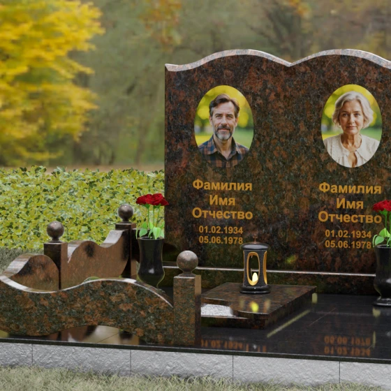 Горизонтальный гранитный памятник на двоих в Томске, гранит Дымовский, вид 4