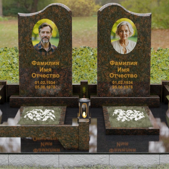 Памятник гранитный двойной с волнообразным верхом, гранит Дымовский, вид 2, в Якутске