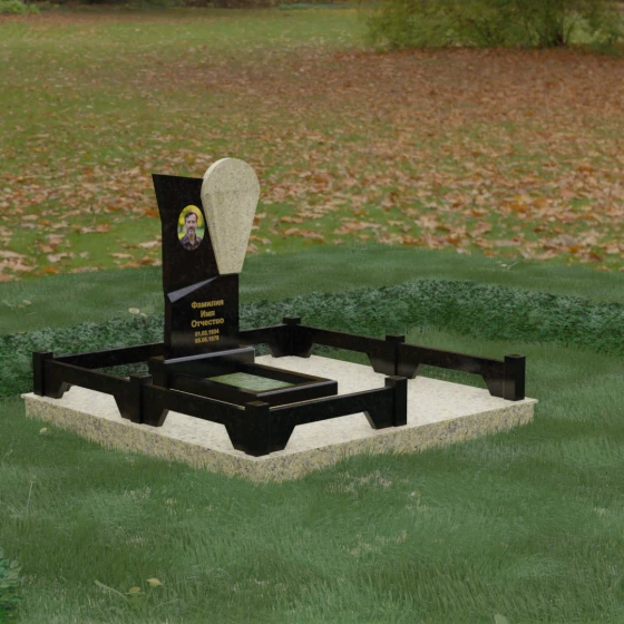 Светский комбинированный вертикальный памятник в Уфе, гранит Габбро-диабаз, вид 5