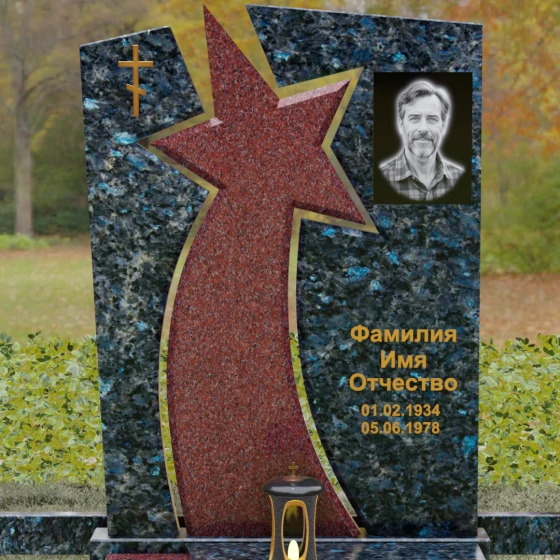 Православный вертикальный памятник на одного в Салехарде, гранит Блю Перл