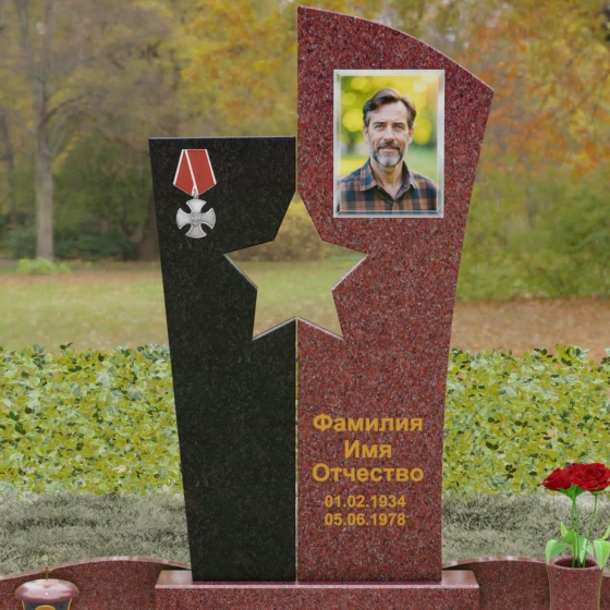Вертикальный комбинированный памятник для одного в Ставрополе, гранит Лезниковский