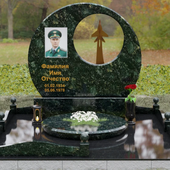 Гранитная стела с истребителем и кругом, гранит Балтик грин, вид 2
