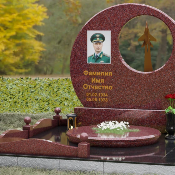 Гранитная стела с истребителем и кругом, гранит Лезниковский, вид 4