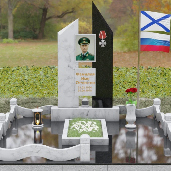 Вертикальный комбинированный памятник для одного в Ставрополе, мрамор Тассос, вид 2