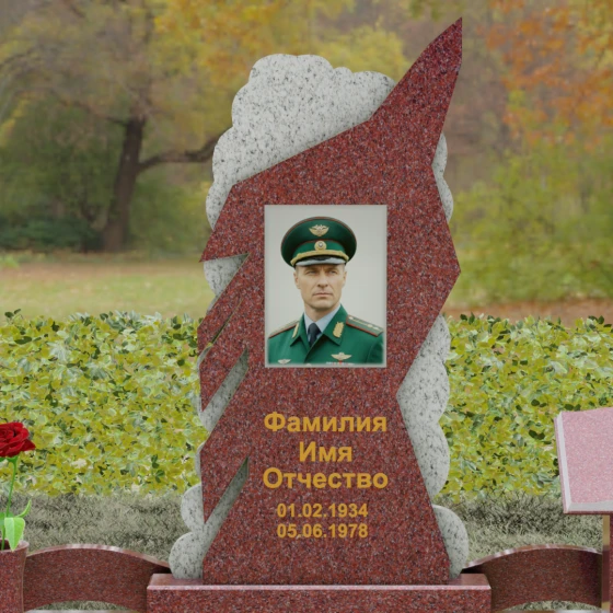 Вертикальный комбинированный памятник для одного в Ставрополе, гранит Лезниковский