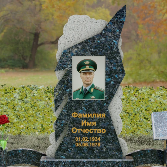 Вертикальный комбинированный памятник для одного в Ставрополе, гранит Блю Перл