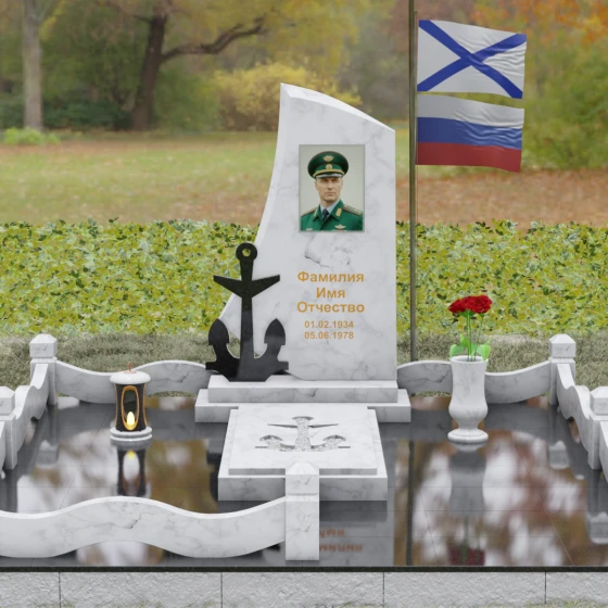 Вертикальный гранитный памятник для одного в Ставрополе, мрамор Тассос, вид 2
