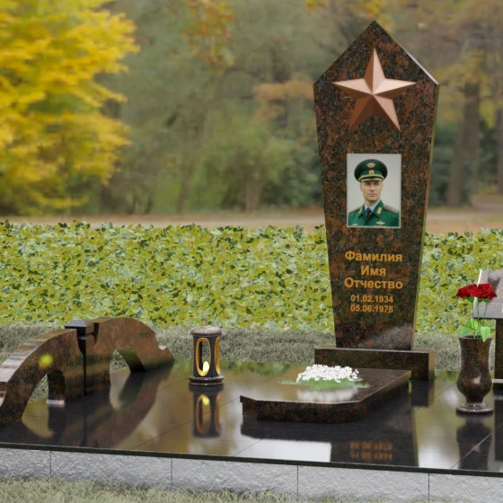 Вертикальный Гранитный памятник на одного в Салехарде, гранит Дымовский, вид 4