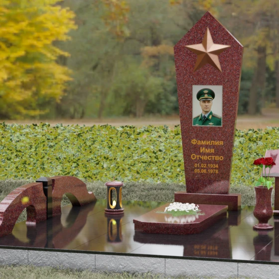 Вертикальный Гранитный памятник на одного в Салехарде, гранит Лезниковский, вид 4