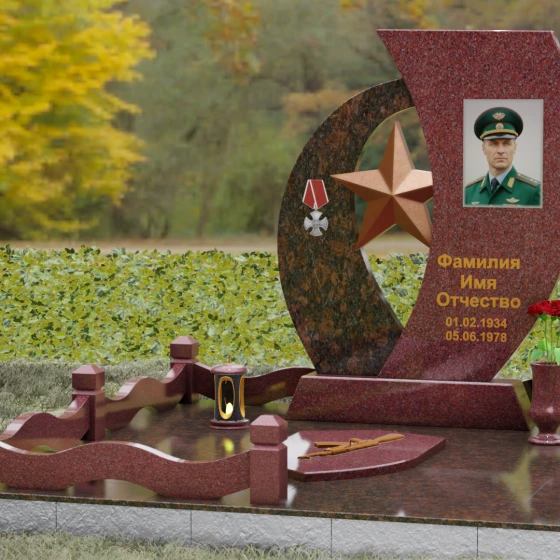 Гранитное надгробие с двумя асимметричными стелами и звездой, гранит Лезниковский, вид 4