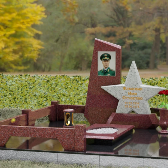 Вертикальный Комбинированный памятник светский в Рязани, гранит Лезниковский, вид 4