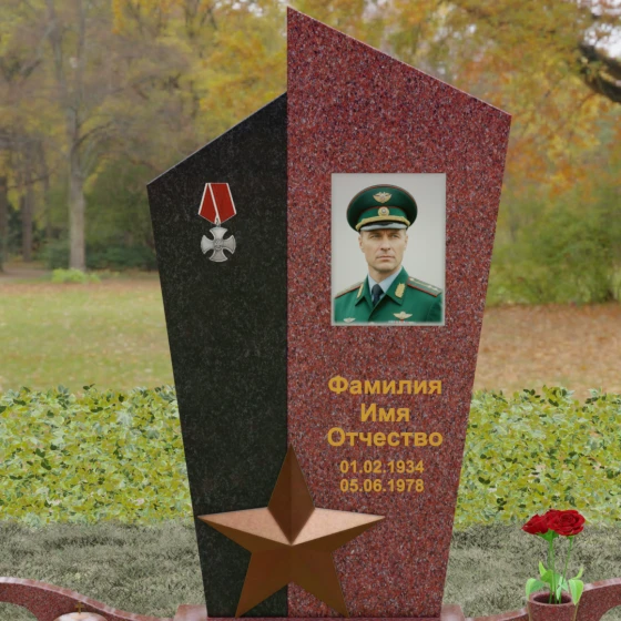 Вертикальный Комбинированный памятник на одного в Салехарде, гранит Лезниковский