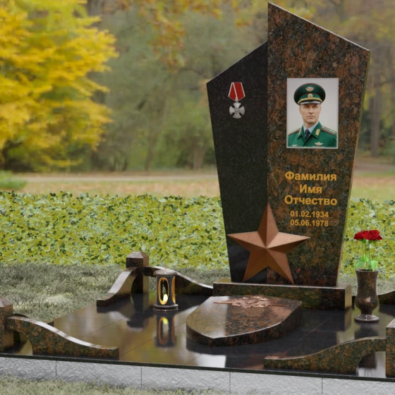 Вертикальный Комбинированный памятник на одного в Салехарде, гранит Дымовский, вид 4