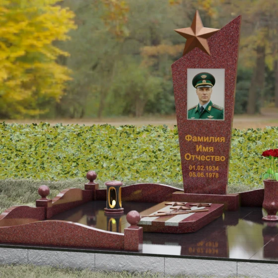 Гранитный монумент со звездой и диагональным срезом, гранит Лезниковский, вид 4, в Якутске