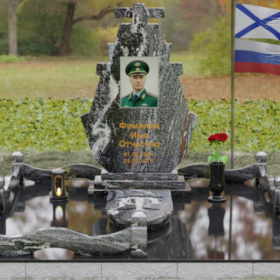 Вертикальный гранитный памятник для одного в Ставрополе, гранит амфиболит, вид 2