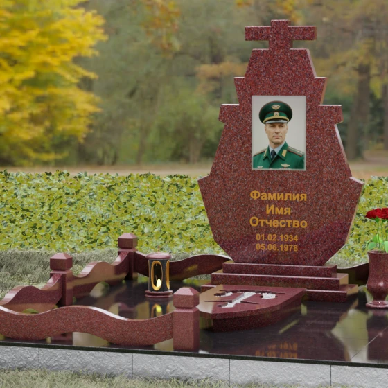 Вертикальный гранитный памятник для одного в Ставрополе, гранит Лезниковский, вид 4