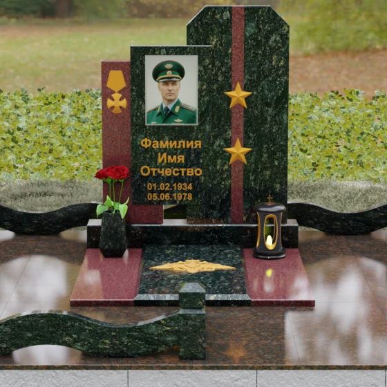 Комбинированный памятник из гранита и мрамора, гранит Балтик грин, вид 2