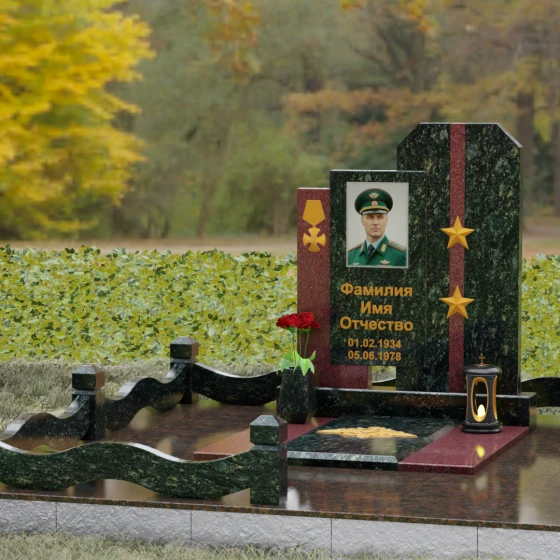 Комбинированный памятник из гранита и мрамора, гранит Балтик грин, вид 4