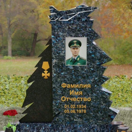 Гранитный вертикальный памятник с комплексом в Ставрополе, гранит Блю Перл