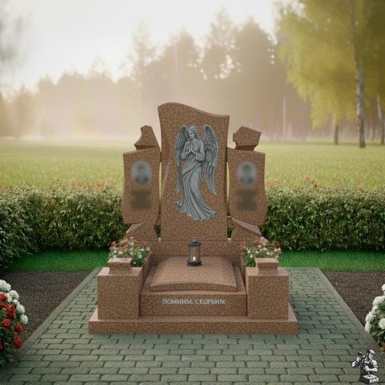 Элитный гранитный памятник для двоих в Мурманске, гранит Дымовский