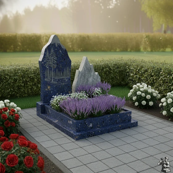Гранитный вертикальный памятник для одного во Владивостоке, гранит Блю Перл