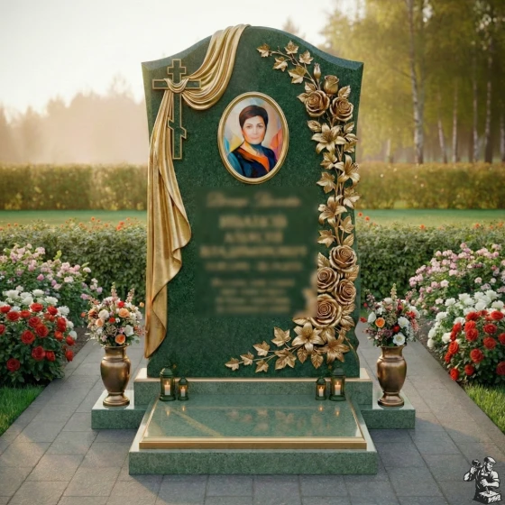 Православный вертикальный памятник с крестом в Рязани, гранит Балтик грин