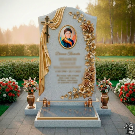 Православный вертикальный памятник с крестом в Рязани, гранит Мансуровский