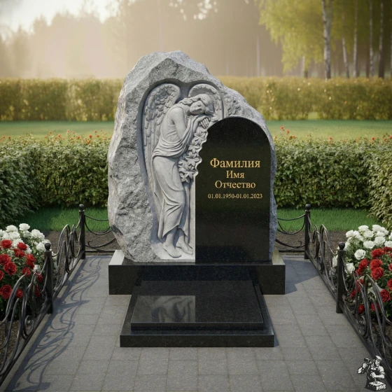 Элитный светский вертикальный памятник в Ижевске, гранит Габбро-диабаз