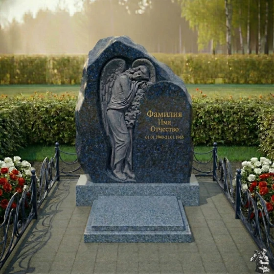 Элитный светский вертикальный памятник в Ижевске, гранит Блю Перл