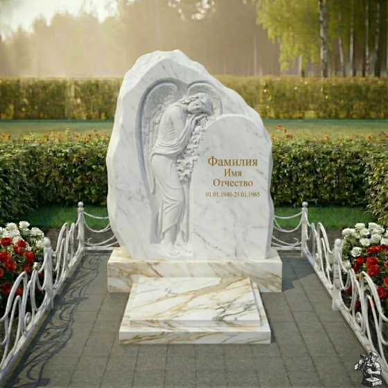 Элитный светский вертикальный памятник в Ижевске, мрамор Тассос