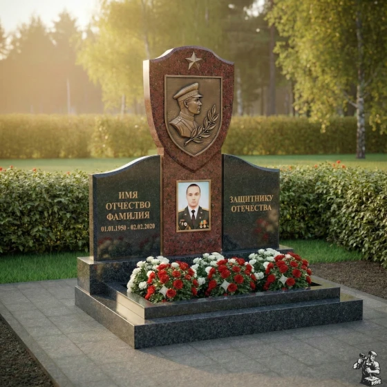 Элитный гранитный памятник в виде книги/знамени, гранит Лезниковский