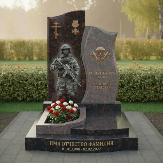 Православный гранитный памятник с крестом в Ставрополе, гранит амфиболит
