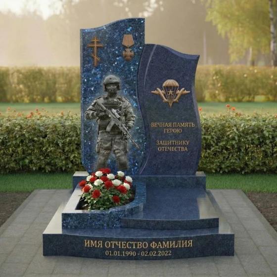 Православный гранитный памятник с крестом в Ставрополе, гранит Блю Перл