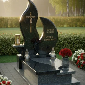Православный гранитный памятник с крестом и комплексом - ПН239
