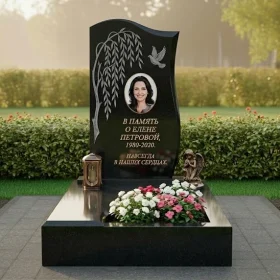 Гранитный вертикальный памятник с мемориальным комплексом - ПН251